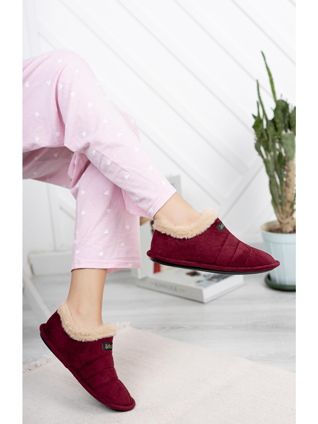 Bordo Stl-01 Unisex Panduf Ev Ayakkabısı Kadın Erkek Ev Botu İçi Yünlü Sıcak Tutar