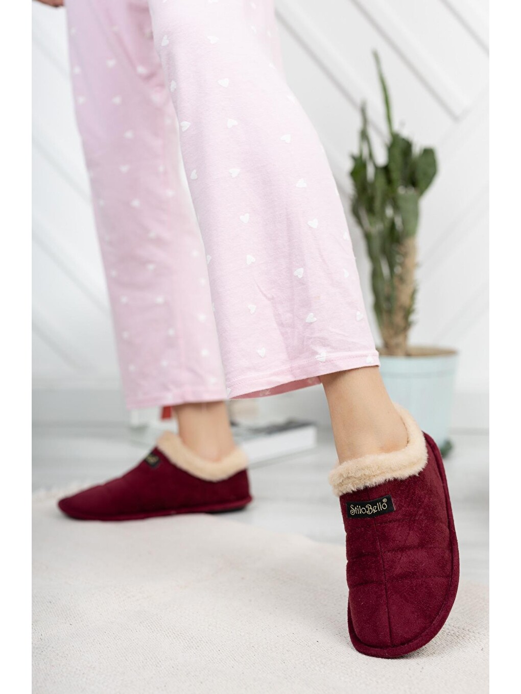 Bordo Stl-01 Unisex Panduf Ev Ayakkabısı Kadın Erkek Ev Botu İçi Yünlü Sıcak Tutar-1