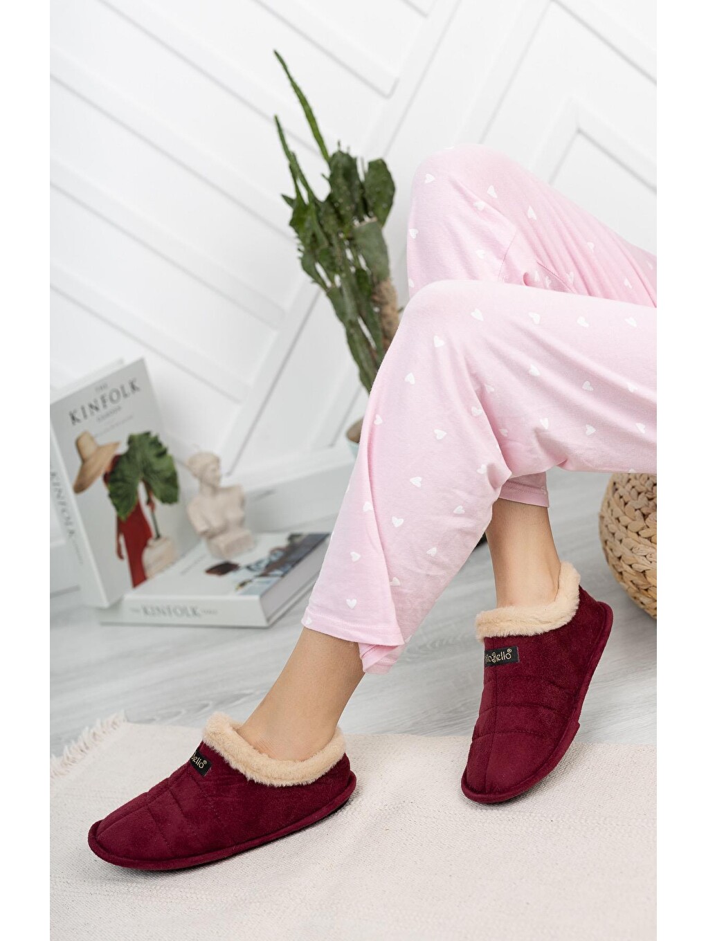 Bordo Stl-01 Unisex Panduf Ev Ayakkabısı Kadın Erkek Ev Botu İçi Yünlü Sıcak Tutar-2