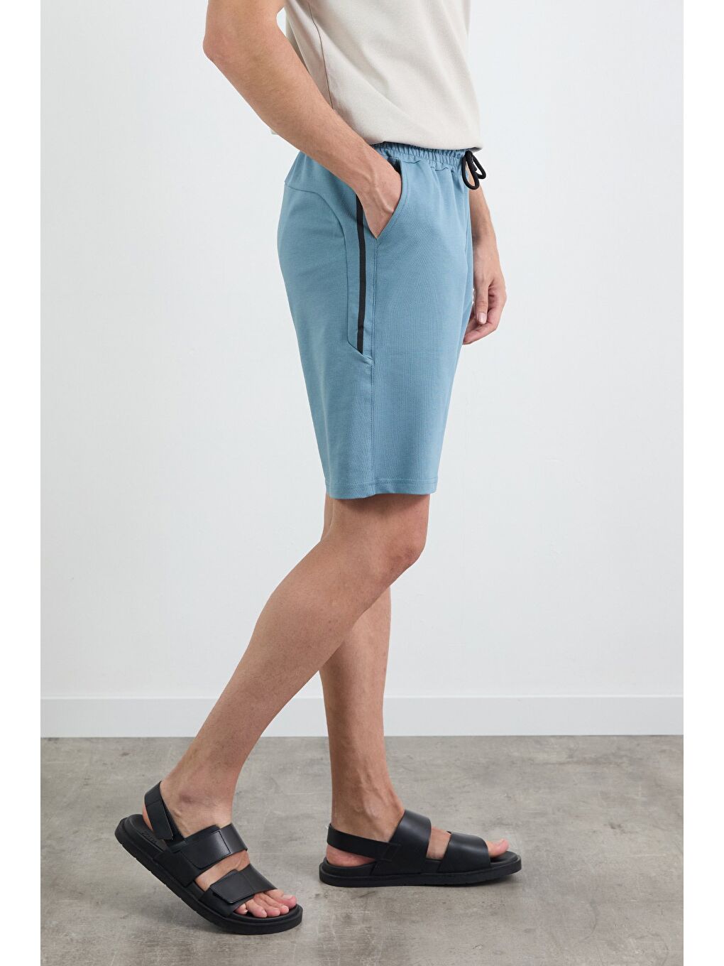 Mavi Beli Bağlamalı Baskılı Şort-2