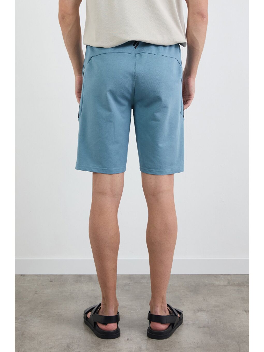 Mavi Beli Bağlamalı Baskılı Şort-3