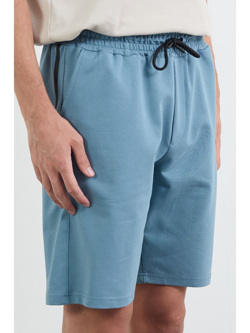 Mavi Beli Bağlamalı Baskılı Şort-4