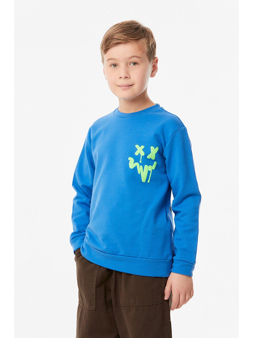 Mavi Baskılı Bisiklet Yaka Erkek Çocuk Sweatshirt