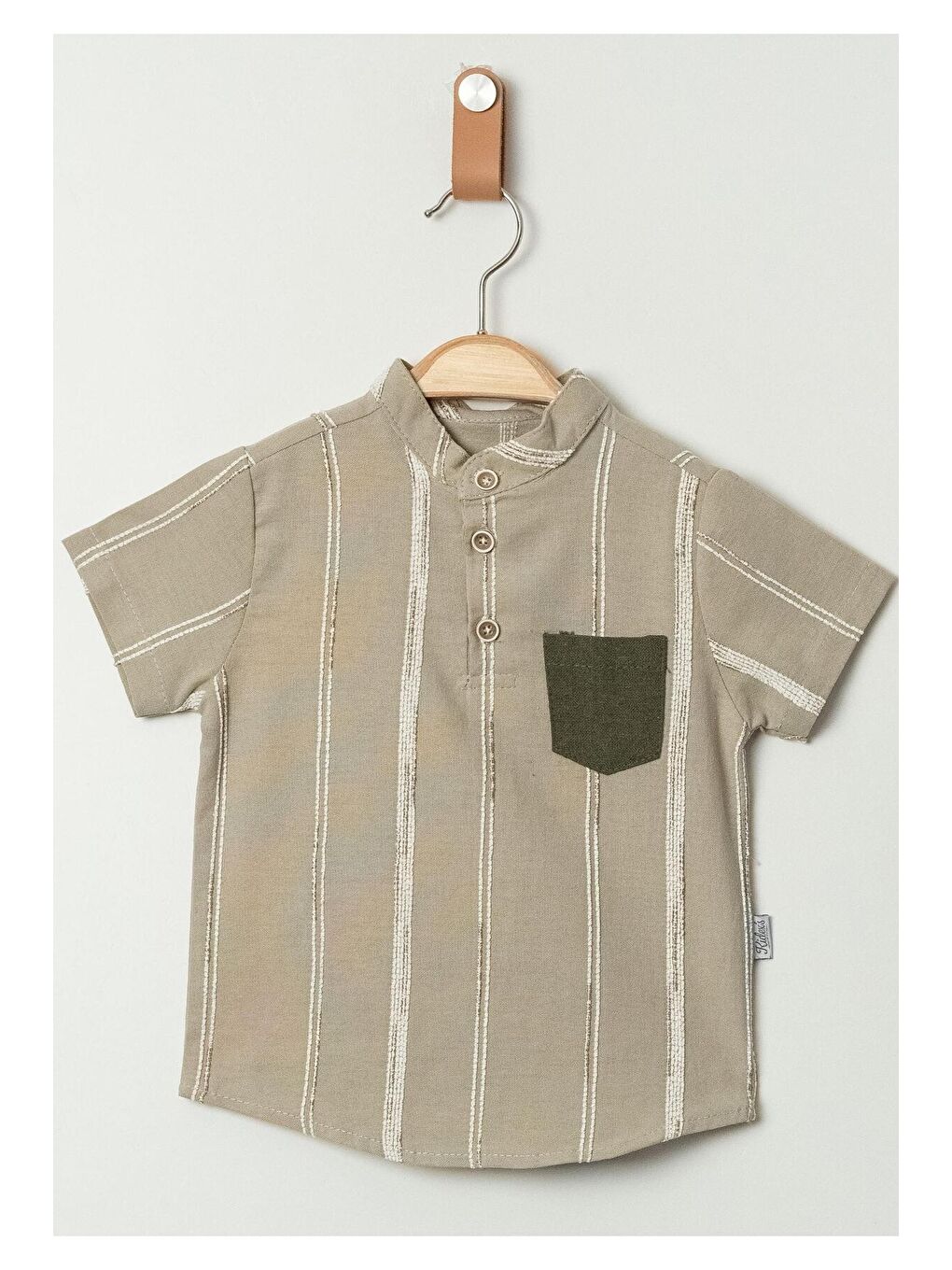 Haki Tarz Gömlek Çizgi Desenli Belden Ayarlanabilir Kısa Kollu Şortlu 2'li Takım Çocuk ve Bebek Giyi-6