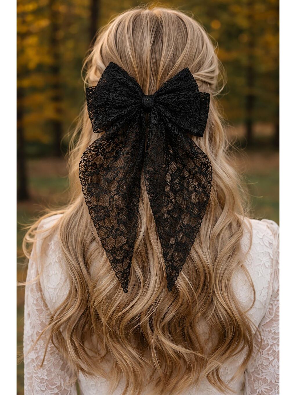 Siyah Zarif Dantelli Uzun Fiyonk Otomatik Toka-1