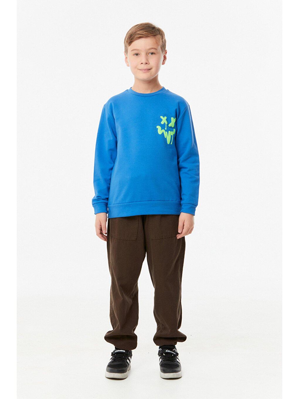 Mavi Baskılı Bisiklet Yaka Erkek Çocuk Sweatshirt-1