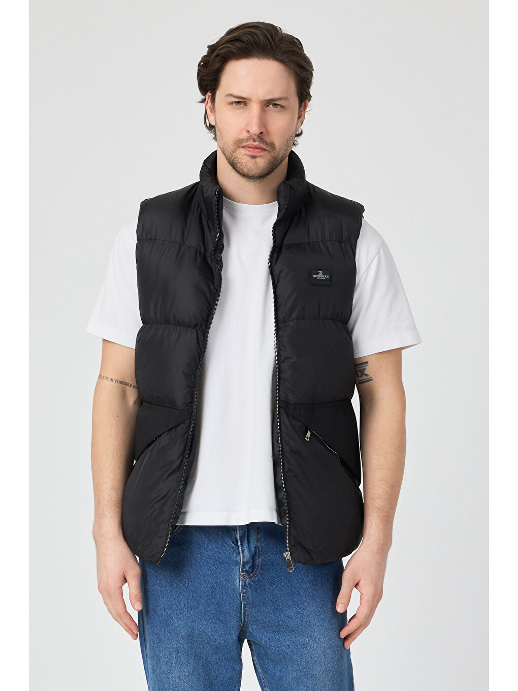 Erkek Siyah Su Geçirmez Önü Kapalı Cep Detaylı Şişme Yelek-1