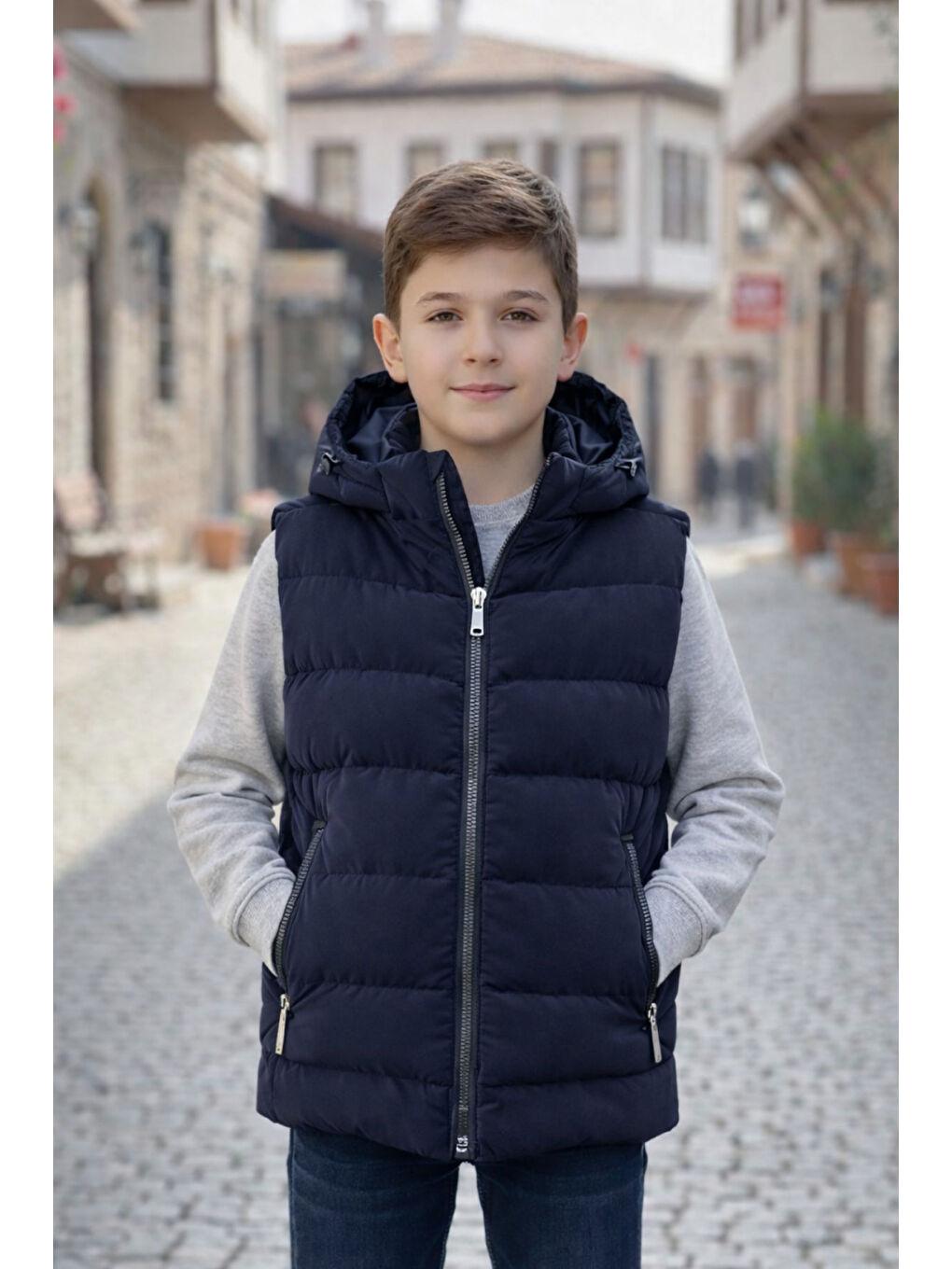 Lacivert Erkek Çocuk Kapüşonlu Şişme Yelek-2