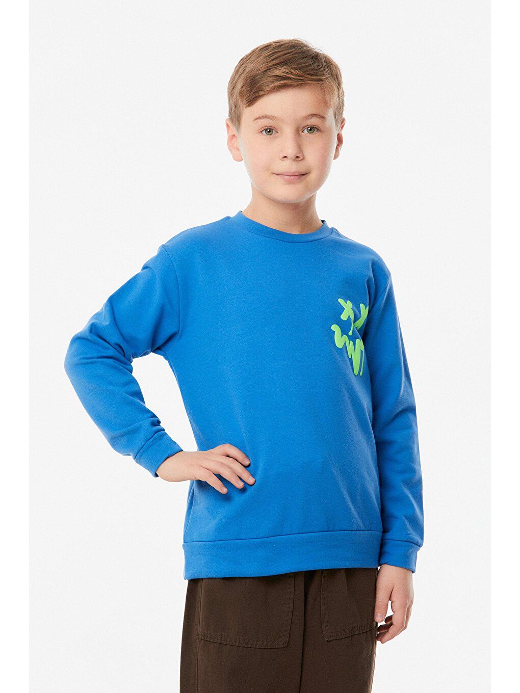 Mavi Baskılı Bisiklet Yaka Erkek Çocuk Sweatshirt-2