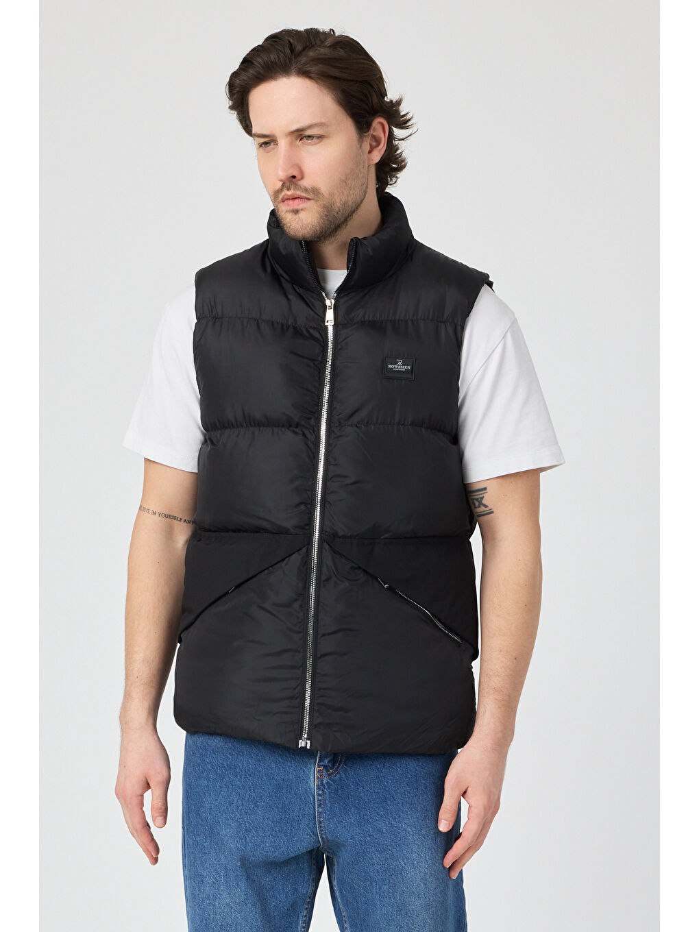 Erkek Siyah Su Geçirmez Önü Kapalı Cep Detaylı Şişme Yelek-2