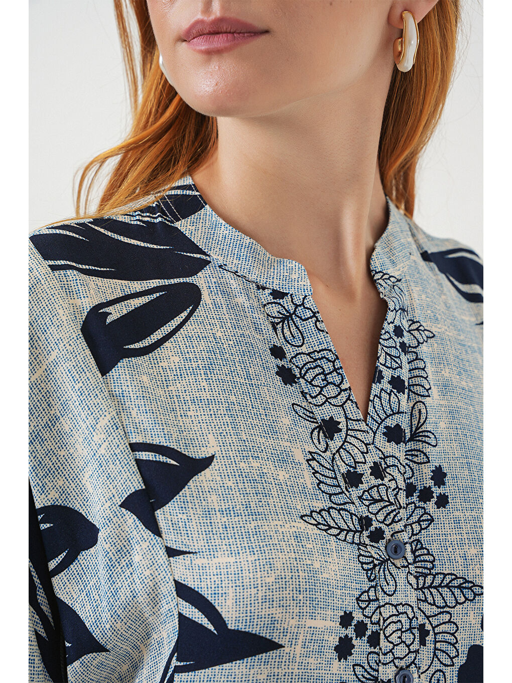 Kadın Desenli Uzun Tesettür Elbise 2585 - Mavi - Lacivert-4