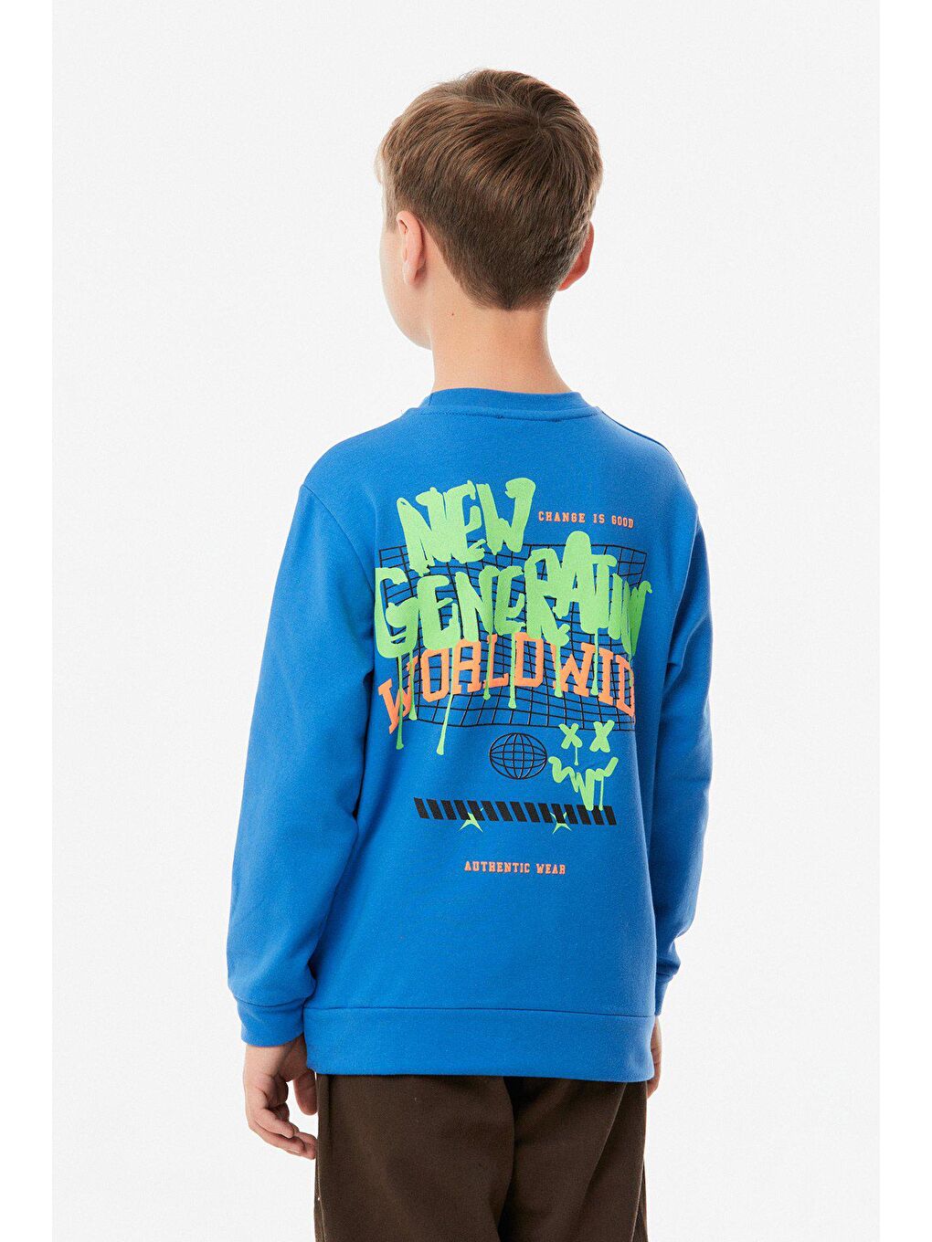 Mavi Baskılı Bisiklet Yaka Erkek Çocuk Sweatshirt-3