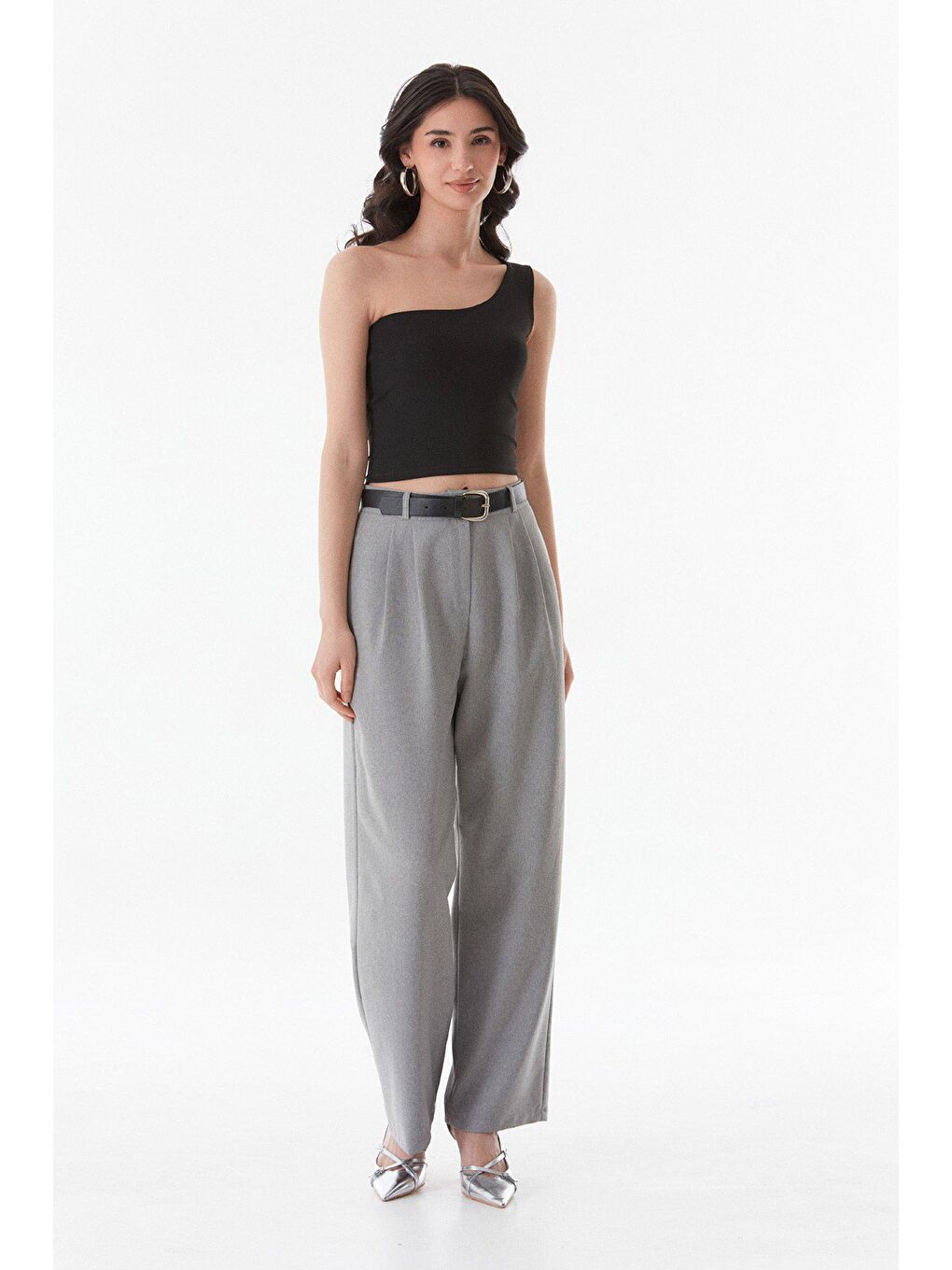 Siyah Basic Tek Kol Crop Bluz-3