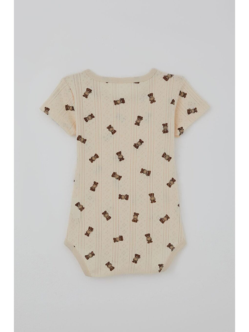 Ekru Erkek Bebek Çıtçıtlı Zıbın Body Sevimli Ayıcık Desenli Jakarlı Krem (9 Ay-3 Yaş)-1