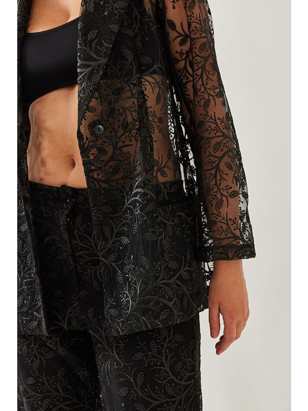 Siyah Kadın Payetli Yarı Şeffaf Dokulu Alt-Üst Takım MBMS-2