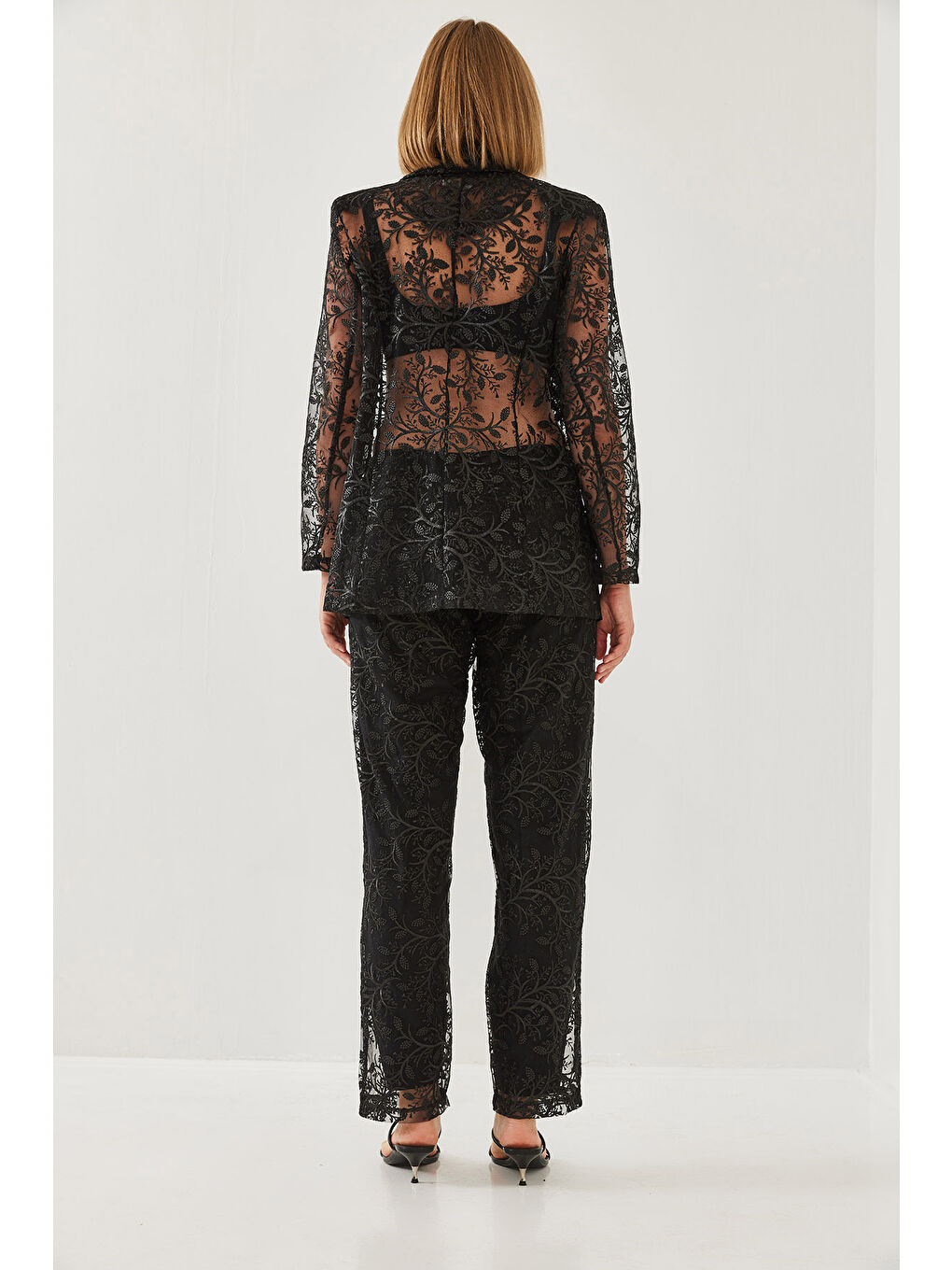 Siyah Kadın Payetli Yarı Şeffaf Dokulu Alt-Üst Takım MBMS-3