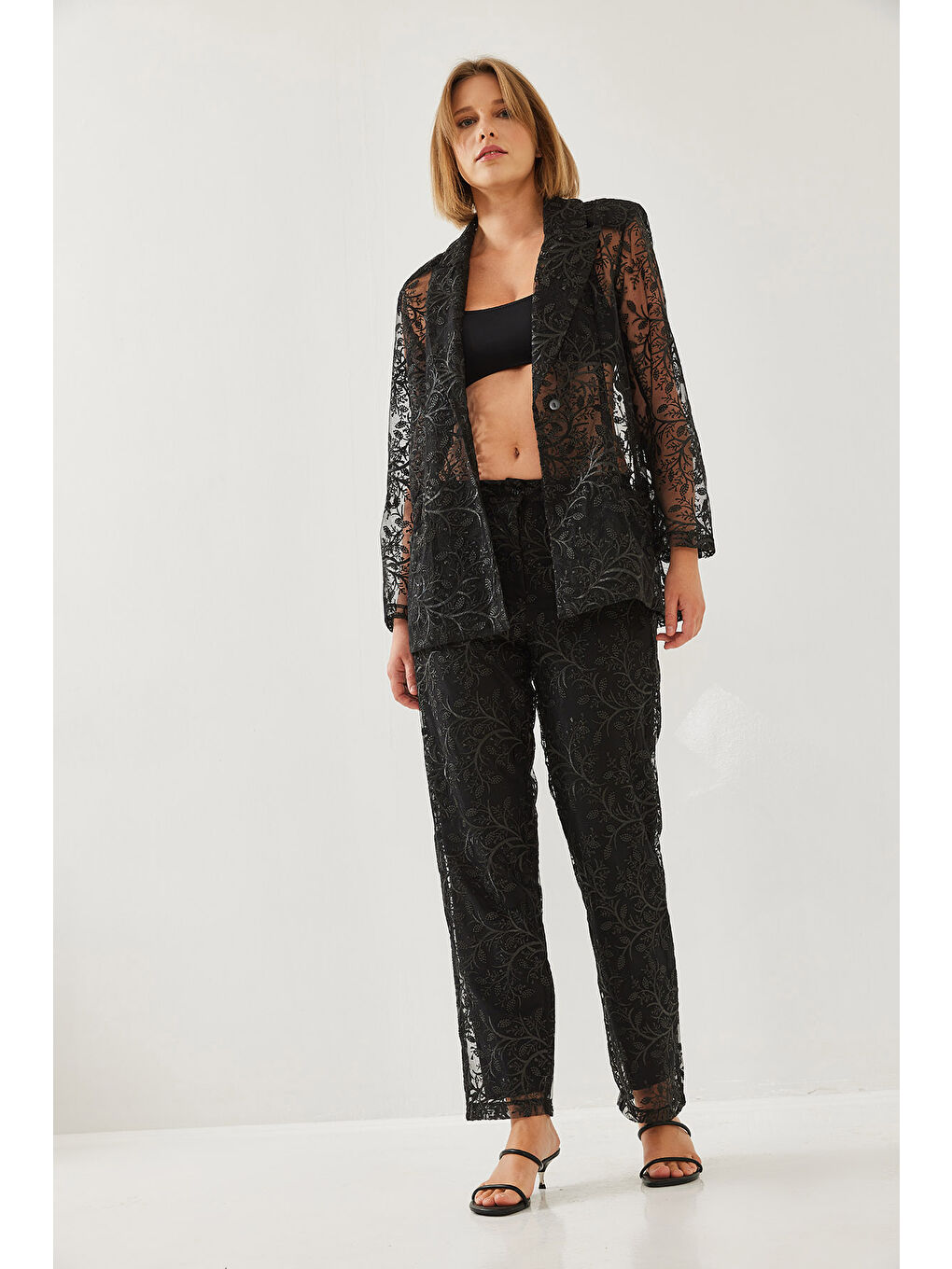 Siyah Kadın Payetli Yarı Şeffaf Dokulu Alt-Üst Takım MBMS-5