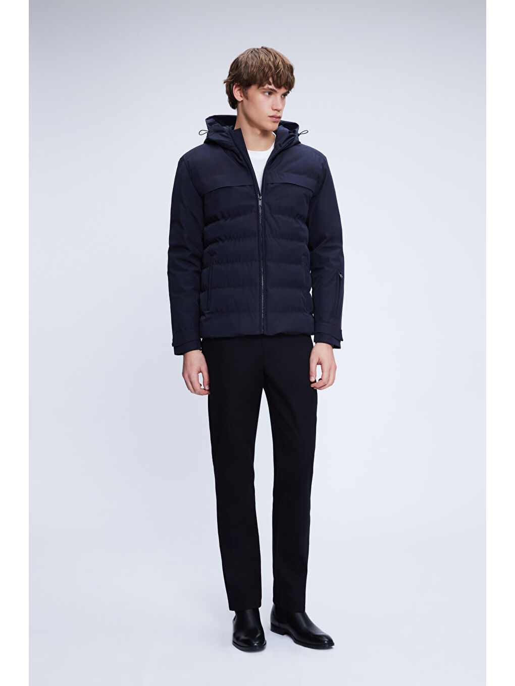 Lacivert Regular Fit Hakim Yaka Kapüşonlu Kaban-1