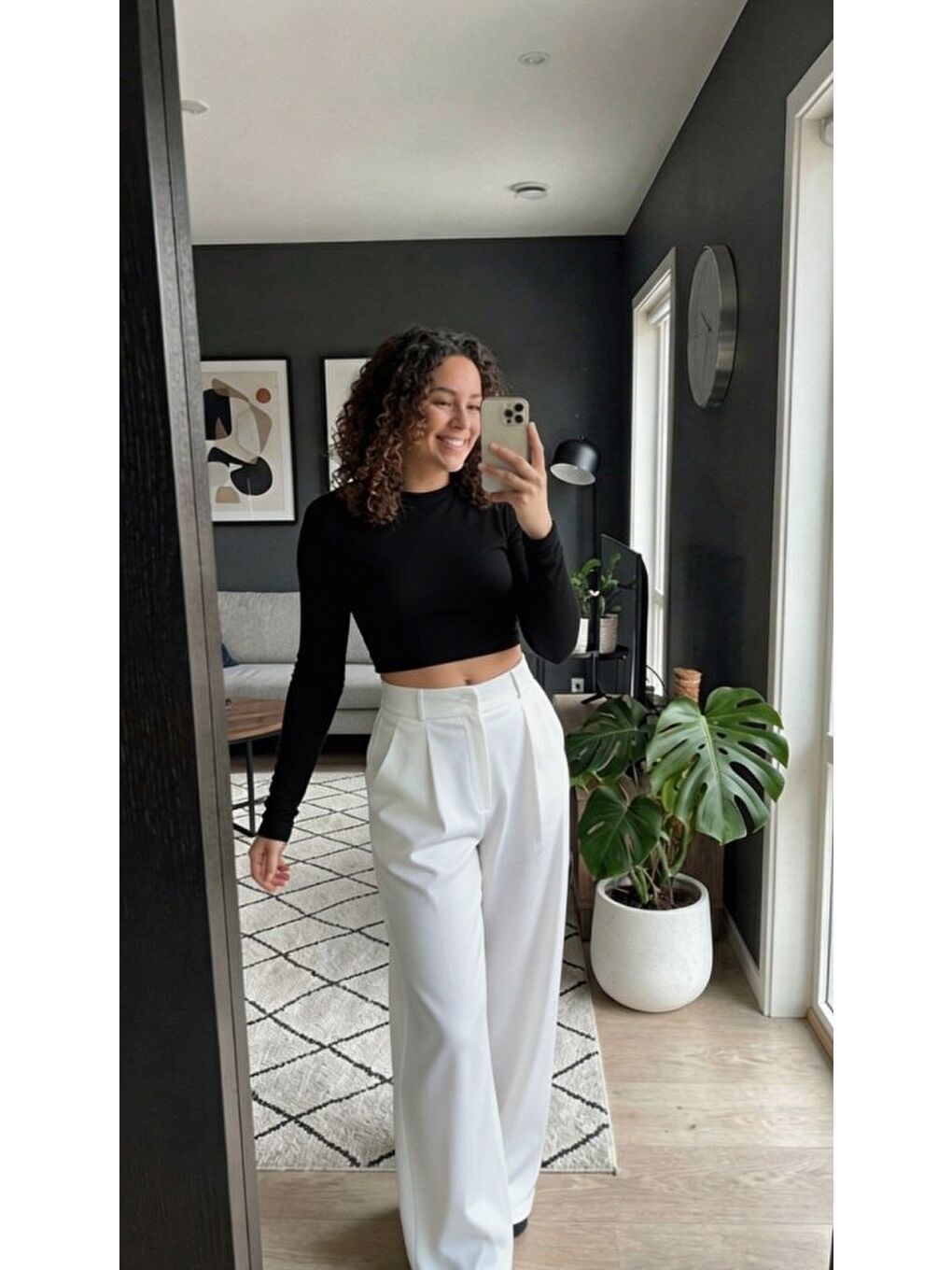 Beyaz Kadın Yüksek Bel Pileli Palazzo Pantolon