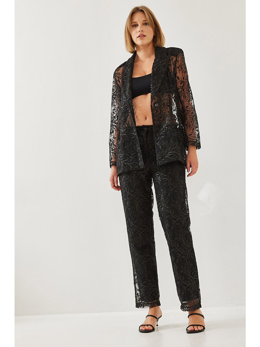 Siyah Kadın Payetli Yarı Şeffaf Dokulu Alt-Üst Takım MBMS-6