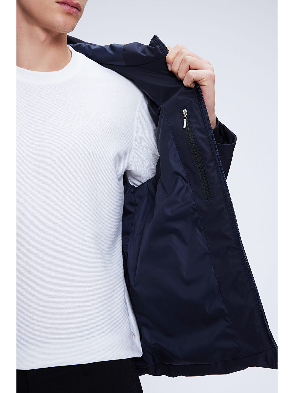 Lacivert Regular Fit Hakim Yaka Kapüşonlu Kaban-3