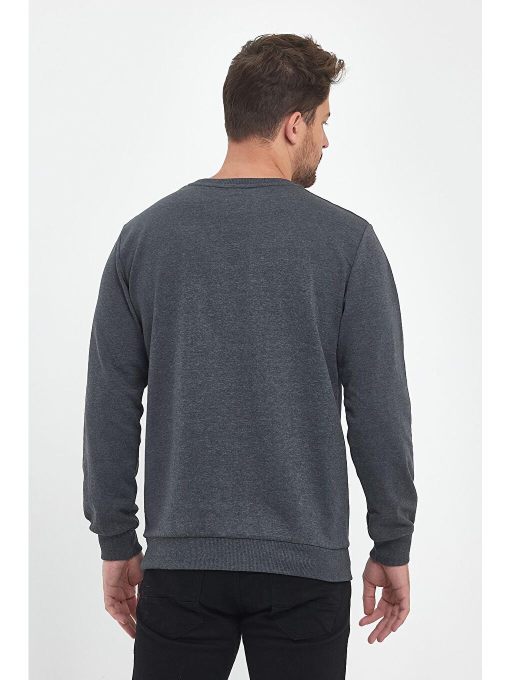 Erkek Siyah-Lacivert-Antrasit Bisiklet Yaka Nakış Detaylı Regular Fit 3'Lü Sweatshirt MMTLCE70-3-5