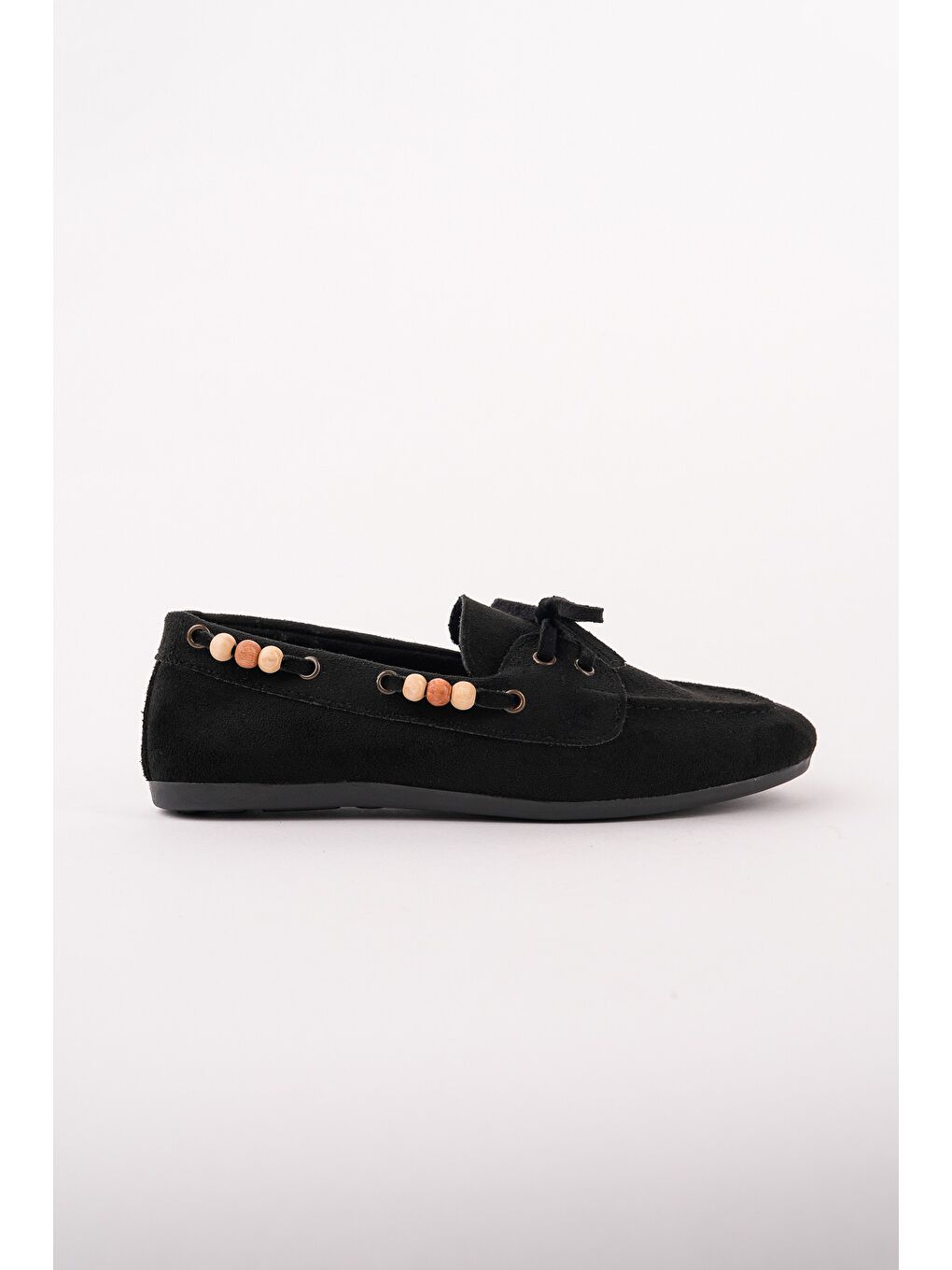 Siyah MULTİ Renkli Boncuk Detaylı Kadın Günlük Bağcıklı Loafer Ayakkabı