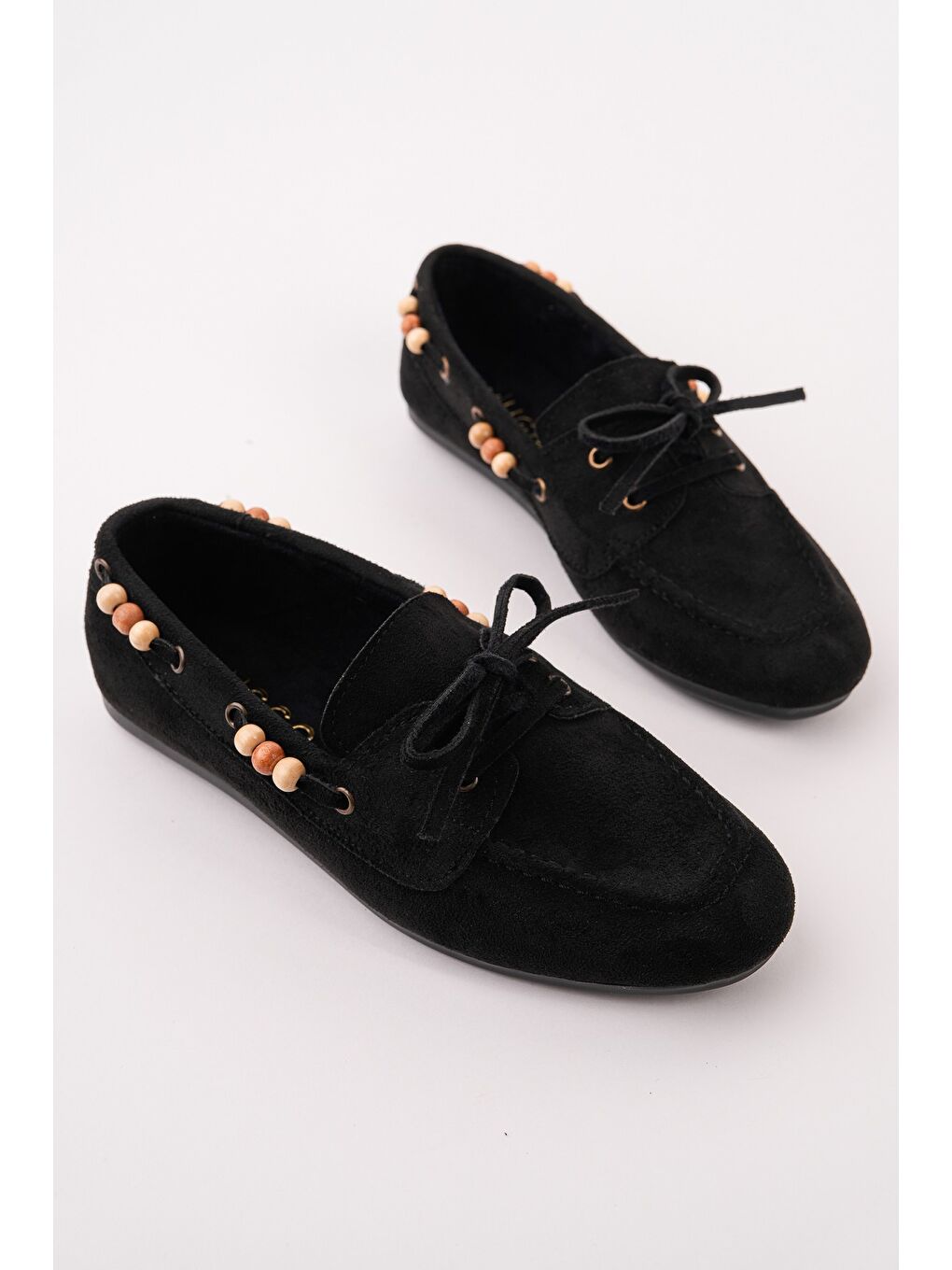 Siyah MULTİ Renkli Boncuk Detaylı Kadın Günlük Bağcıklı Loafer Ayakkabı-1