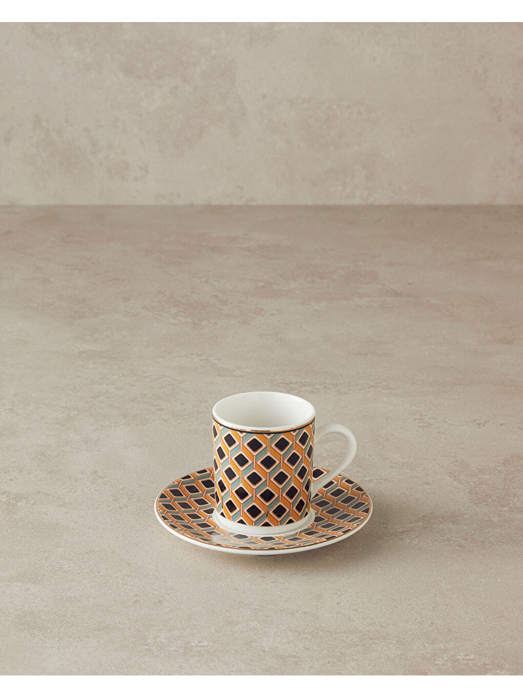 Modern Cube Bone Porselen Kahve Fincan Takımı 4 Parça 2 Kişilik Sarı-1