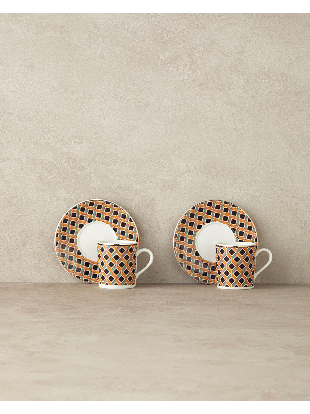 Modern Cube Bone Porselen Kahve Fincan Takımı 4 Parça 2 Kişilik Sarı-2