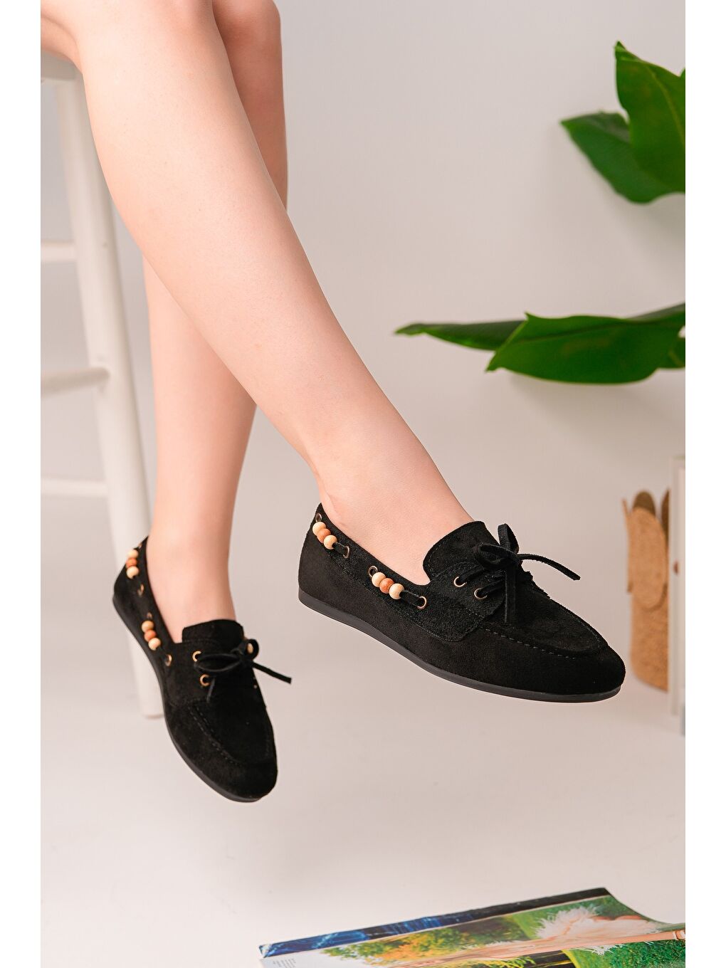 Siyah MULTİ Renkli Boncuk Detaylı Kadın Günlük Bağcıklı Loafer Ayakkabı-2