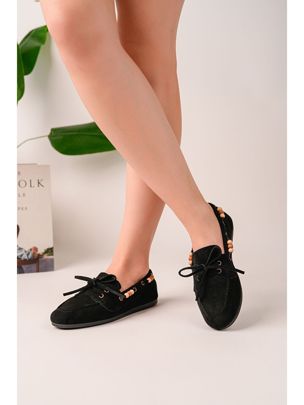 Siyah MULTİ Renkli Boncuk Detaylı Kadın Günlük Bağcıklı Loafer Ayakkabı-4