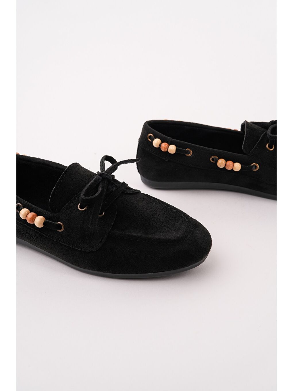 Siyah MULTİ Renkli Boncuk Detaylı Kadın Günlük Bağcıklı Loafer Ayakkabı-6