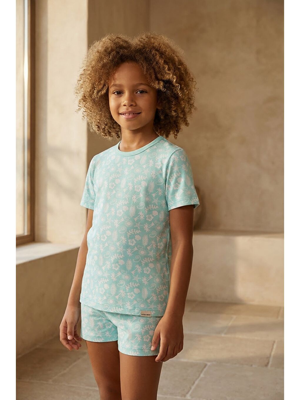 Ekru Çocuk Sea La Vie Deniz Temalı Paketli Şortlu Pijama Takımı-1