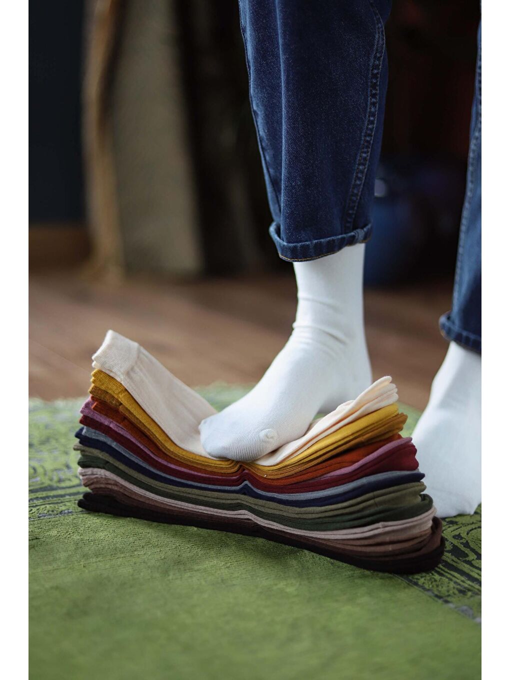 Düz Soket Çorap Ekru-1