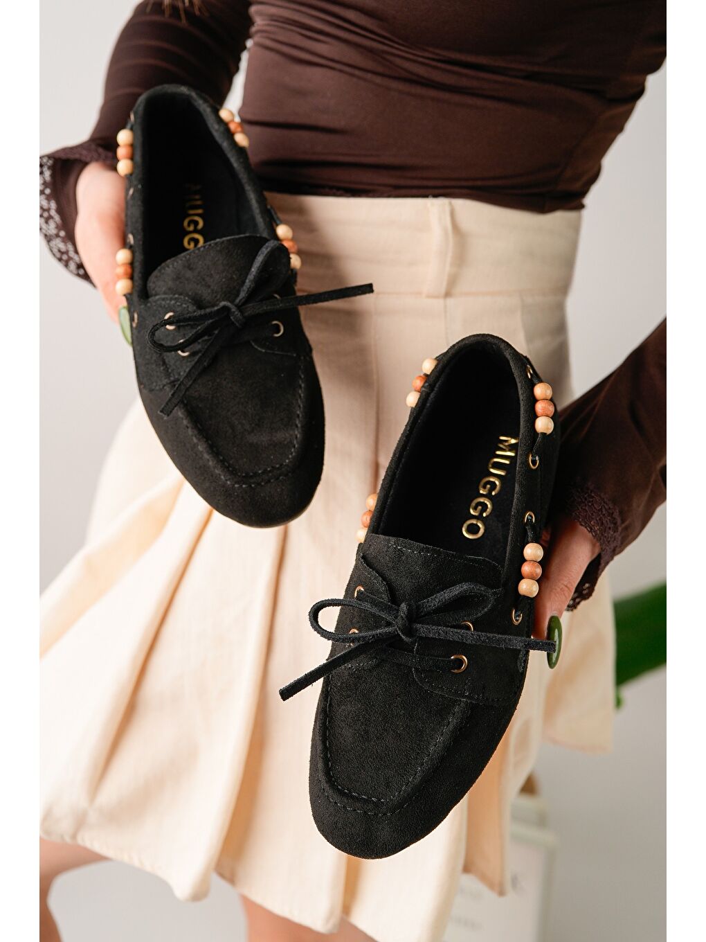 Siyah MULTİ Renkli Boncuk Detaylı Kadın Günlük Bağcıklı Loafer Ayakkabı-7