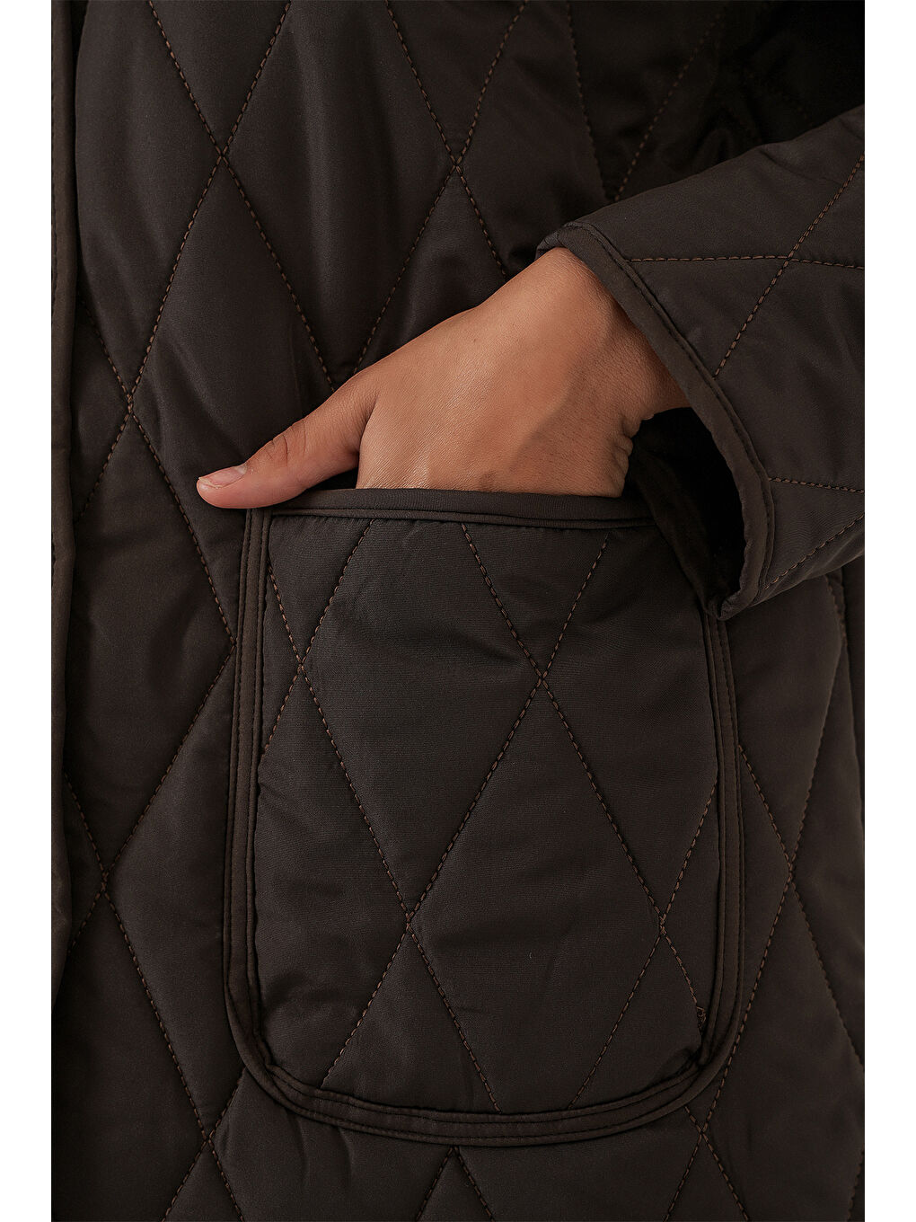 Kadın Kapitone Oversize Mont 5226 - Kahverengi-4