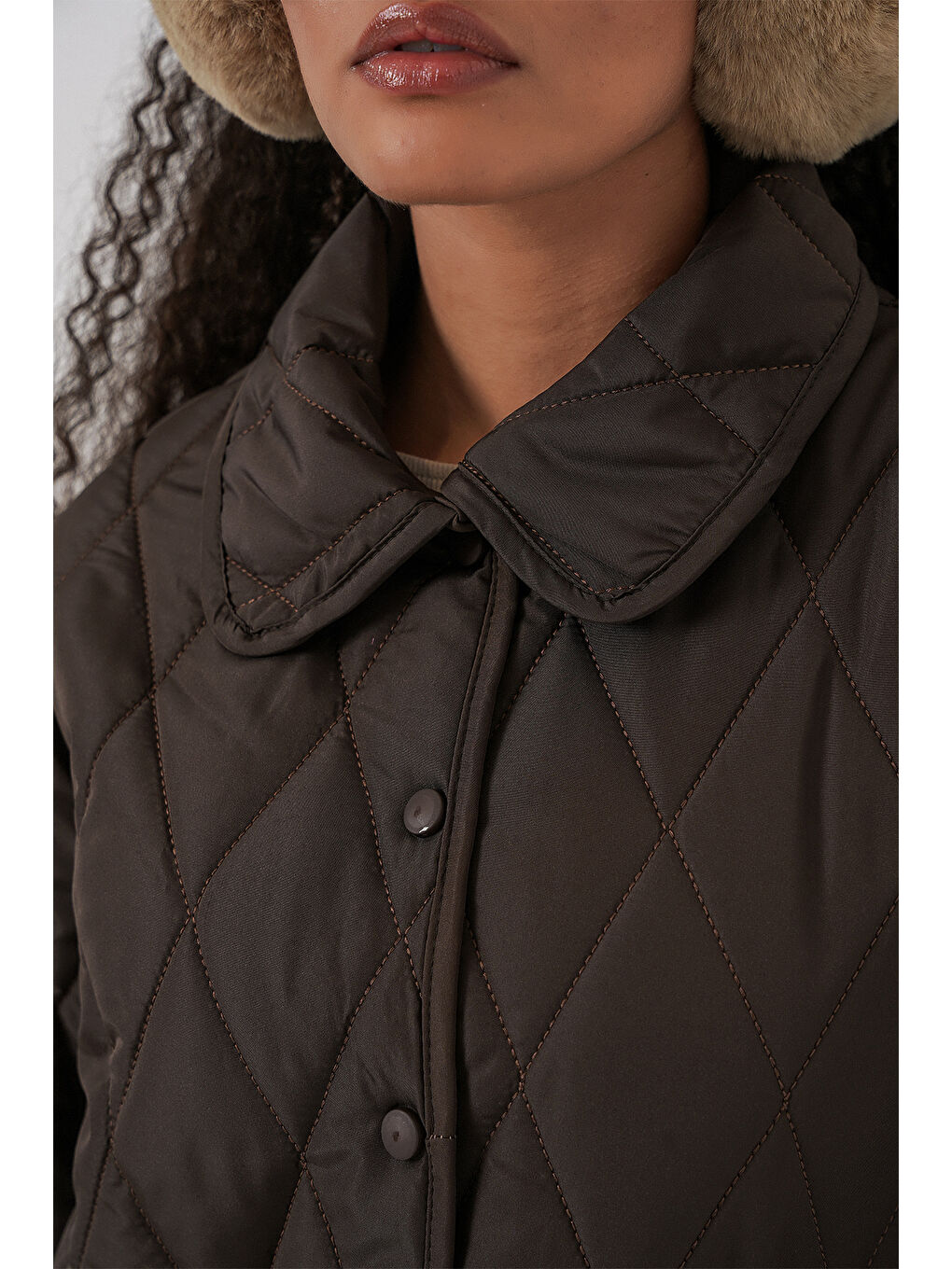 Kadın Kapitone Oversize Mont 5226 - Kahverengi-5