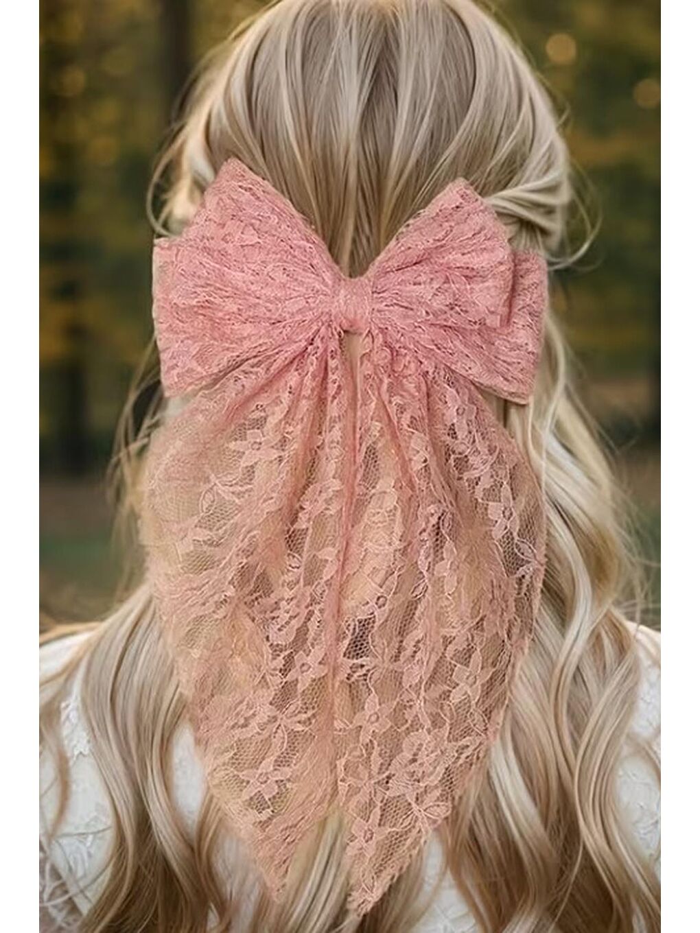 Pembe Zarif Dantelli Uzun Fiyonk Otomatik Toka