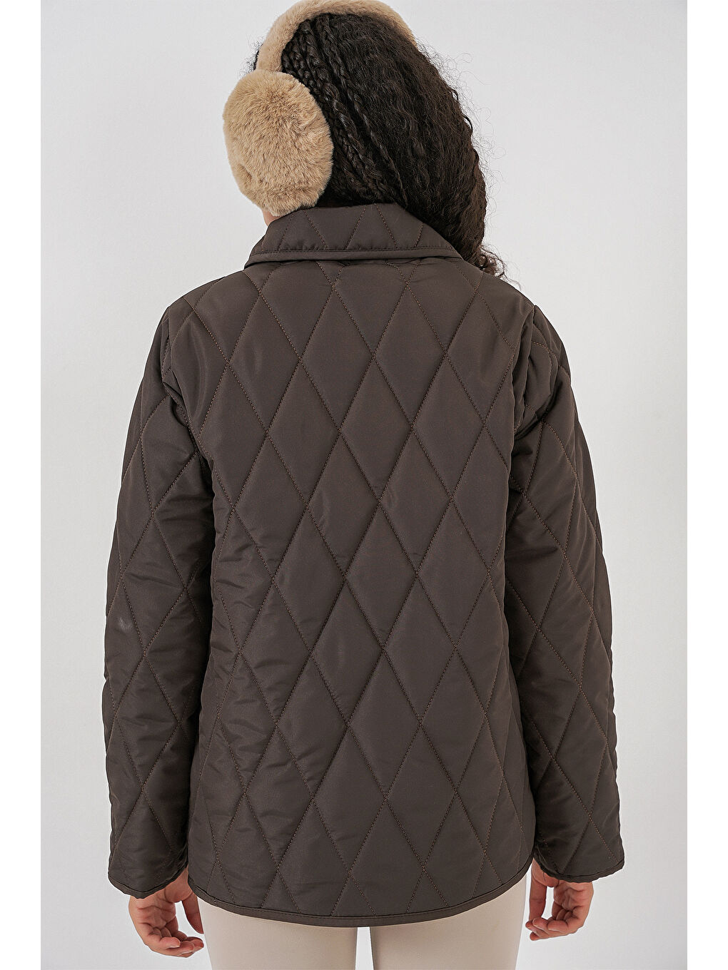 Kadın Kapitone Oversize Mont 5226 - Kahverengi-6