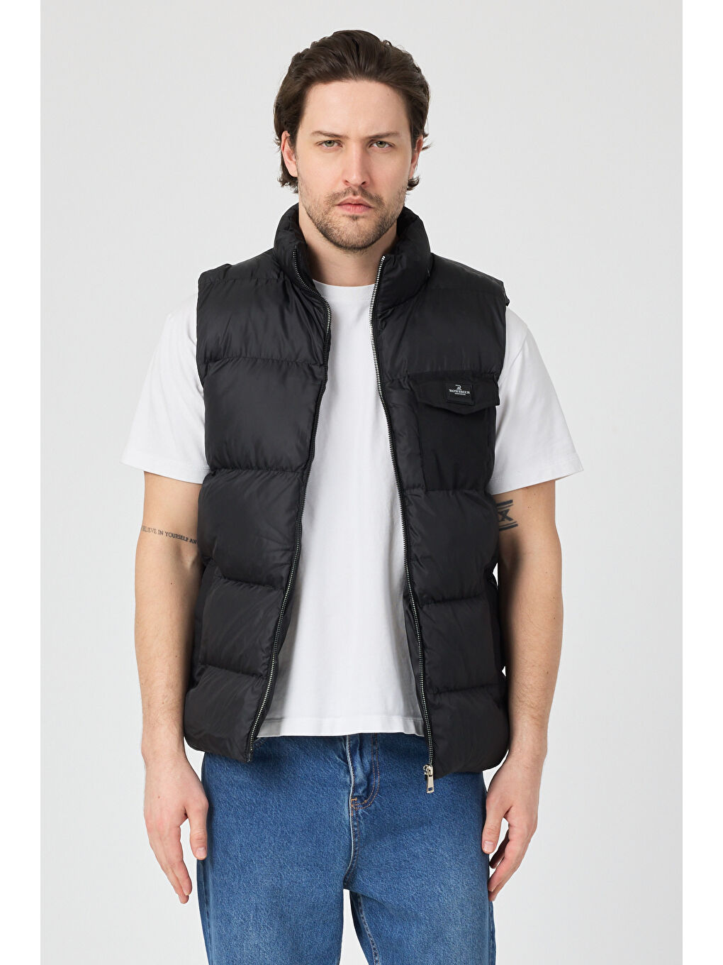 Erkek Siyah Su Geçirmez Göğüs Cepli Şişme Yelek-1