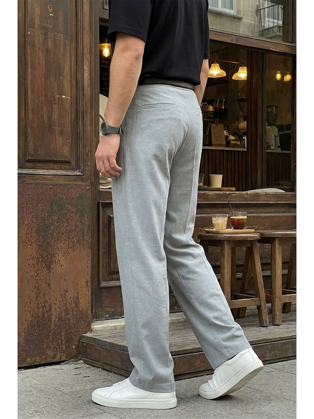 Gri Erkek Kumaş Baggy Kalıp Pileli Pantolon-2