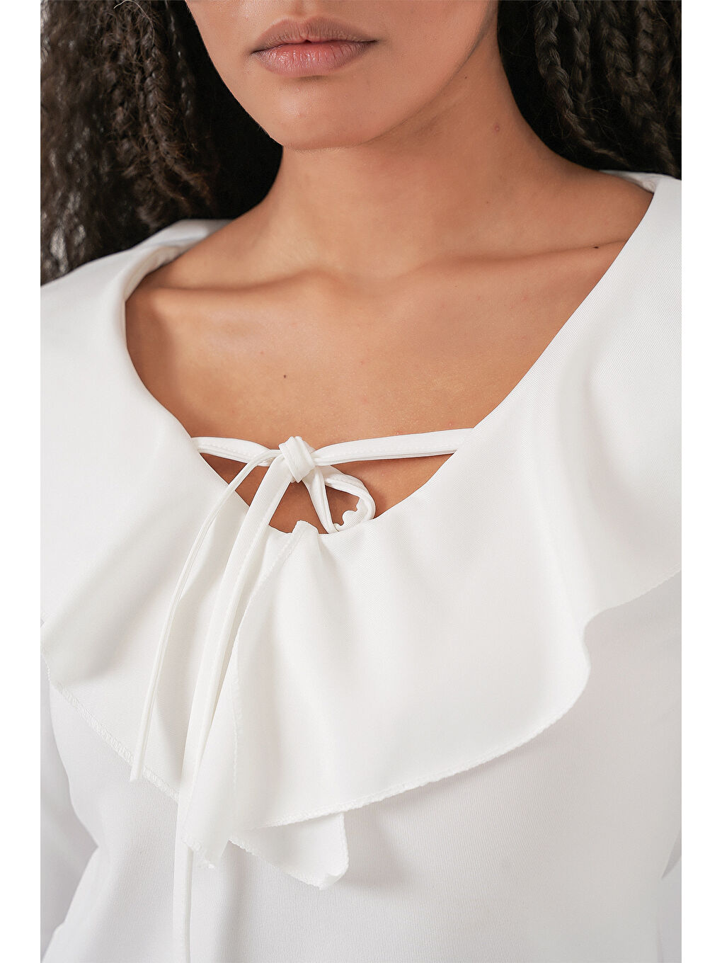 Kadın Uzun Kol Crop Bluz 979 - Beyaz-4