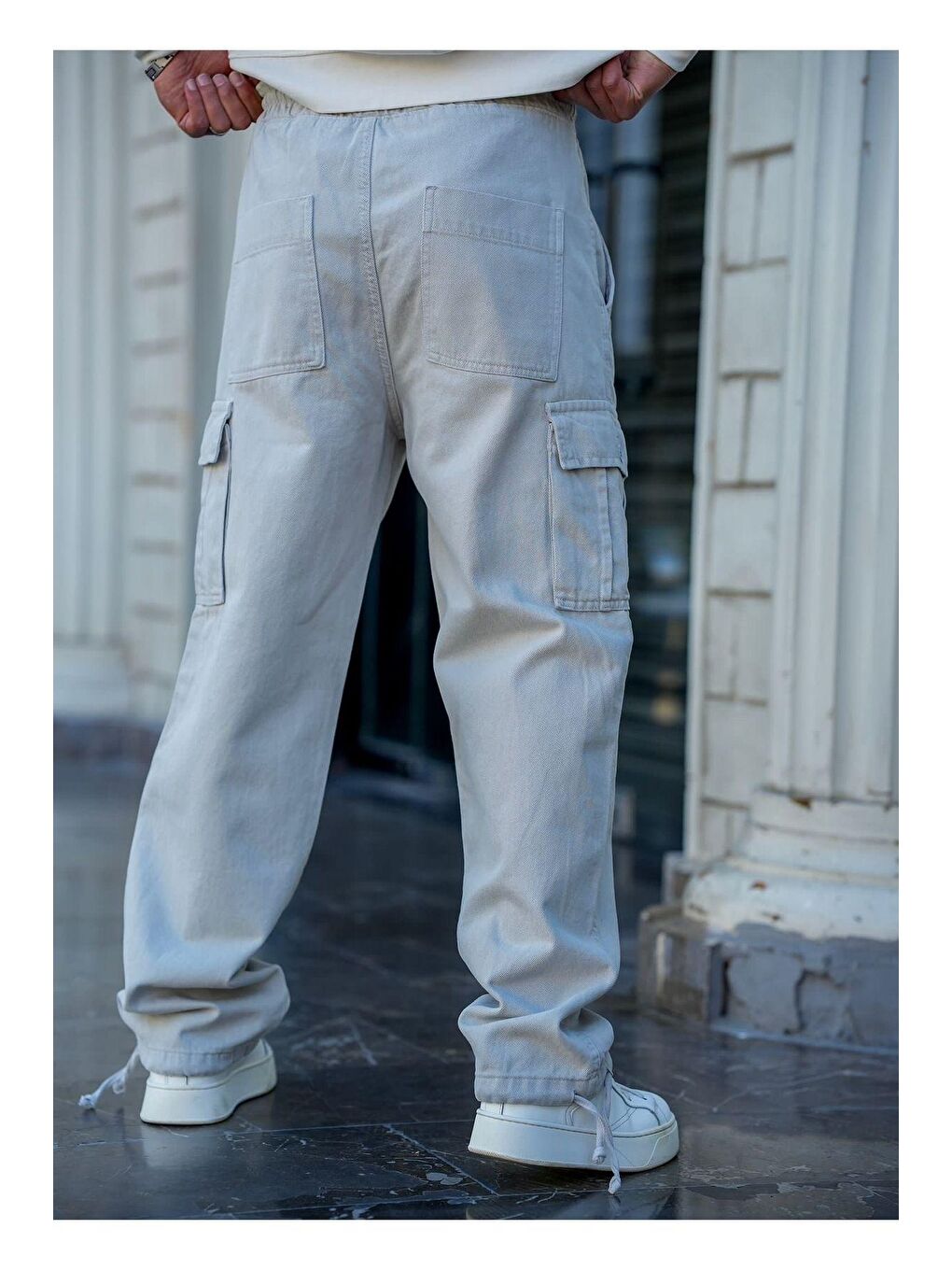 Erkek Gri Bagcıklı Kargo Cepli Baggy Denim Jean Pantolon-2