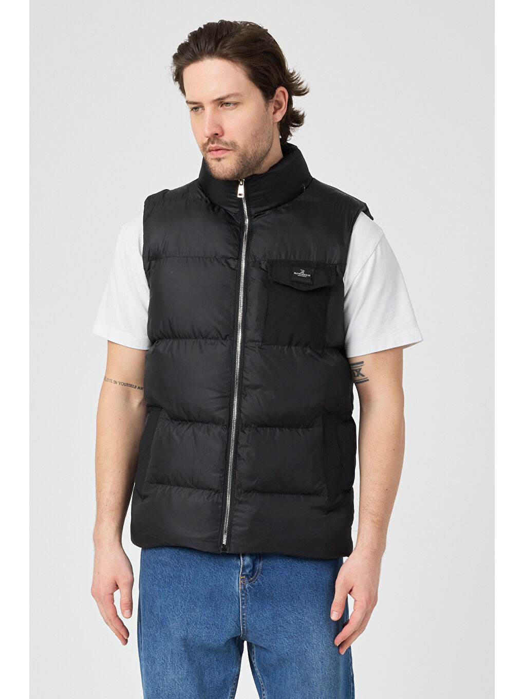 Erkek Siyah Su Geçirmez Göğüs Cepli Şişme Yelek-2