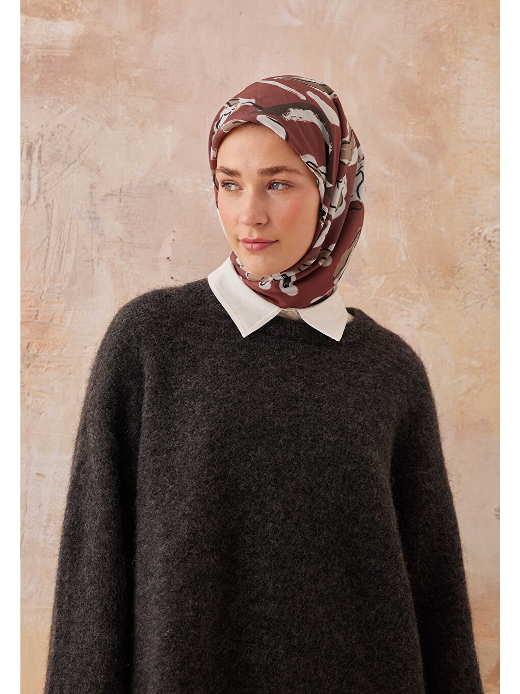 Aspen Desen Pamuk İpek Eşarp Bordo
