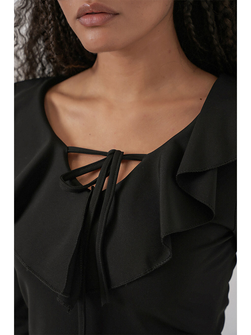 Kadın Uzun Kol Crop Bluz 979 - Siyah-4