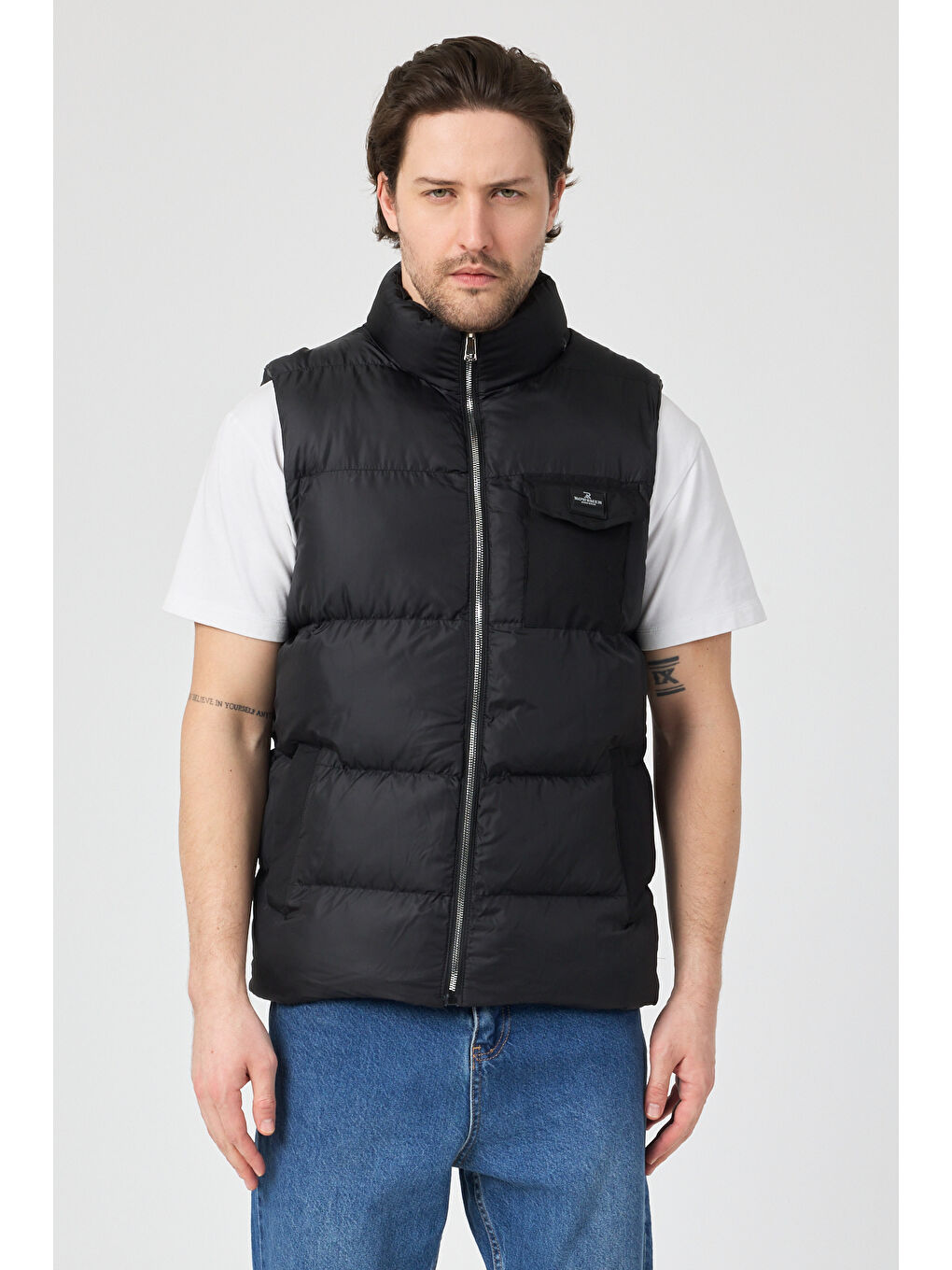 Erkek Siyah Su Geçirmez Göğüs Cepli Şişme Yelek-3