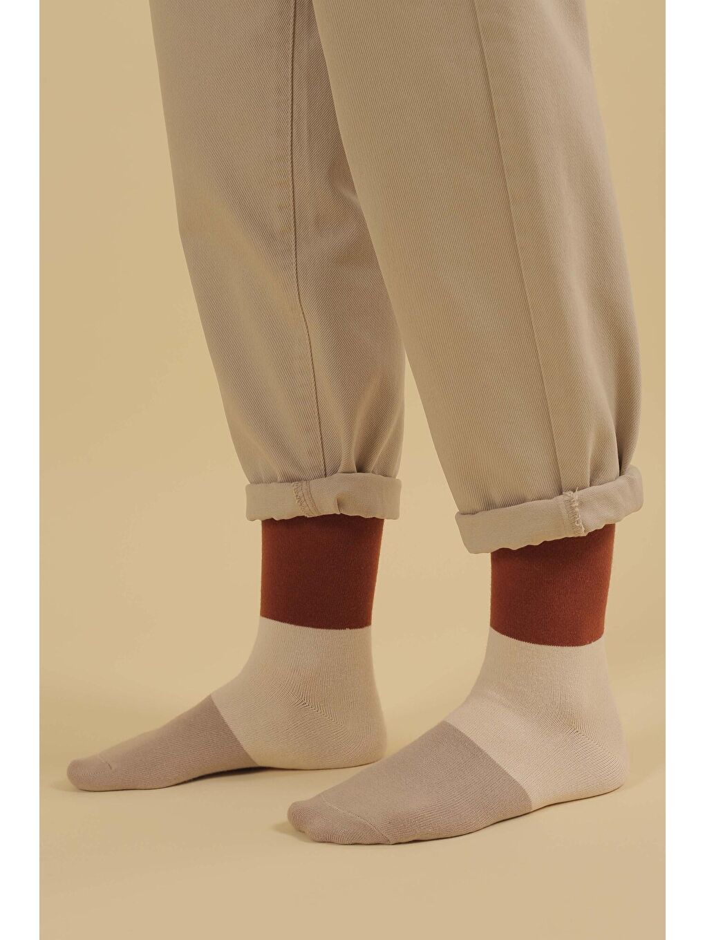 Kahverengi Blok Soket Çorap Zencefil-3