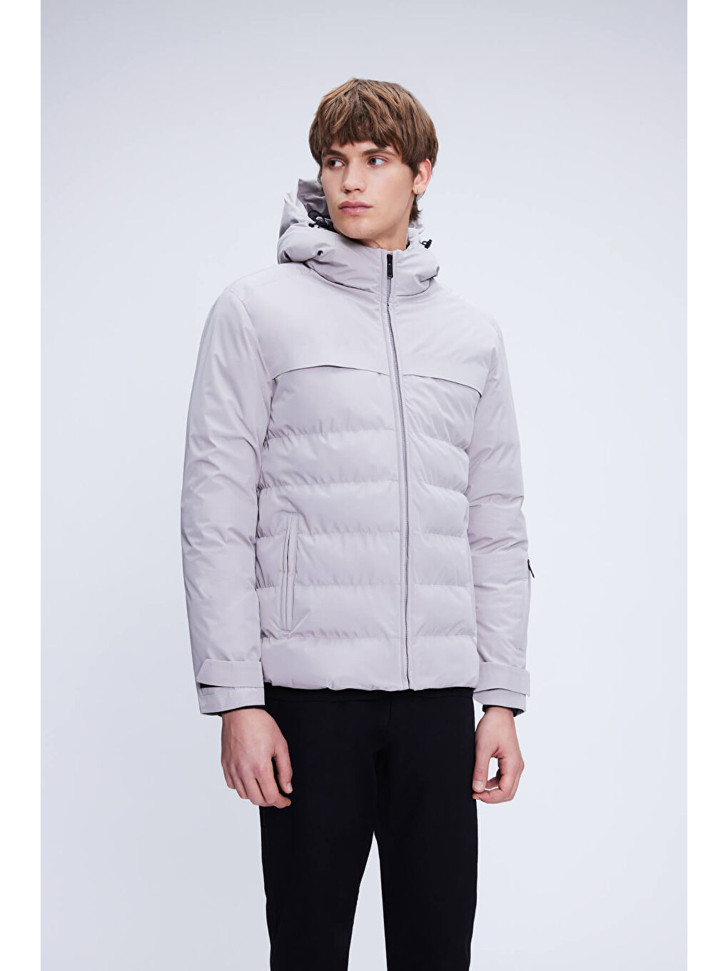 Bej Taş Regular Fit Hakim Yaka Kapüşonlu Kaban